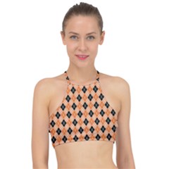 Halloween Inspired Black Orange Diagonal Plaids Racer Front Bikini Top by ConteMonfrey