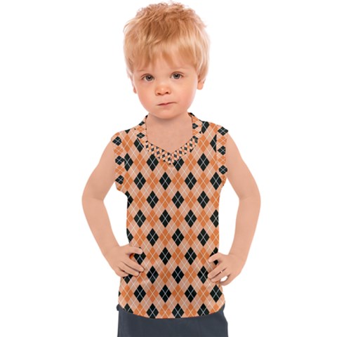 Halloween Inspired Black Orange Diagonal Plaids Kids  Sport Tank Top by ConteMonfrey