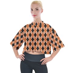 Halloween Inspired Black Orange Diagonal Plaids Mock Neck Tee by ConteMonfrey