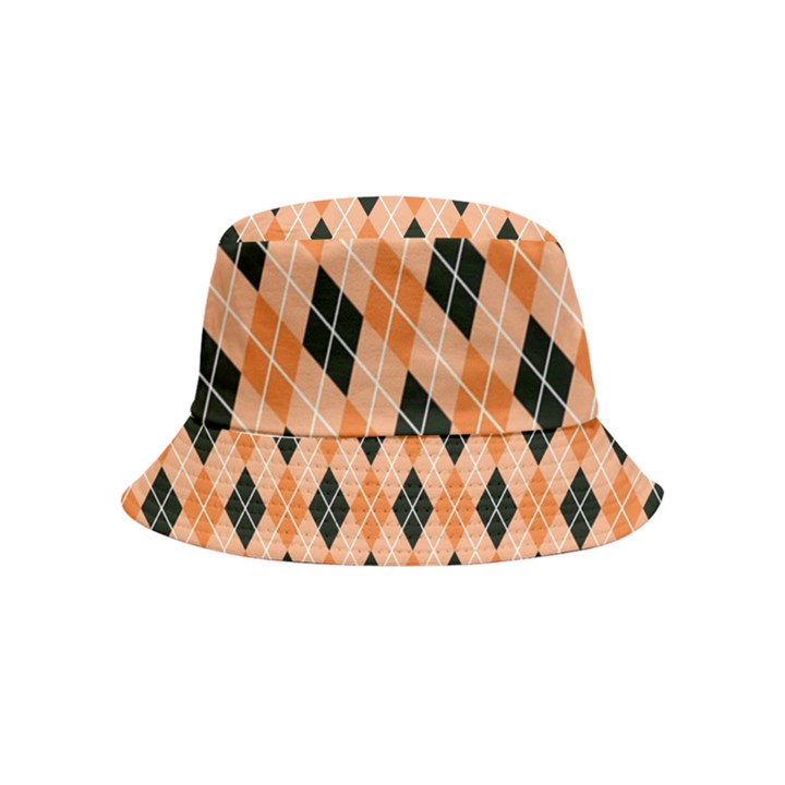 Halloween Inspired Black Orange Diagonal Plaids Bucket Hat (Kids)