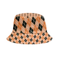 Halloween Inspired Black Orange Diagonal Plaids Inside Out Bucket Hat by ConteMonfrey