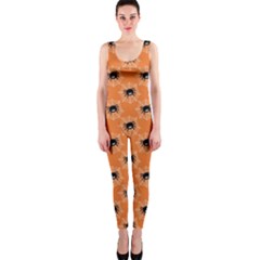 Halloween Black Orange Spiders One Piece Catsuit by ConteMonfrey