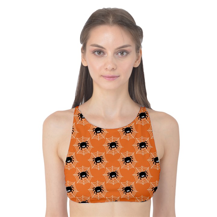 Halloween Black Orange Spiders Tank Bikini Top