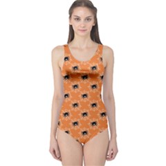 Halloween Black Orange Spiders One Piece Swimsuit by ConteMonfrey