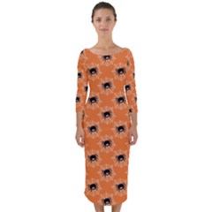 Halloween Black Orange Spiders Quarter Sleeve Midi Bodycon Dress by ConteMonfrey