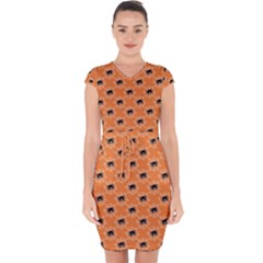 Halloween Black Orange Spiders Capsleeve Drawstring Dress  by ConteMonfrey