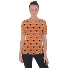 Halloween Black Orange Spiders Shoulder Cut Out Short Sleeve Top by ConteMonfrey