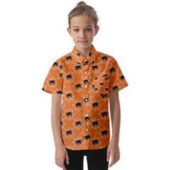 Halloween Black Orange Spiders Kids  Short Sleeve Shirt by ConteMonfrey