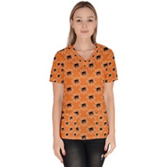 Halloween Black Orange Spiders Women s V-neck Scrub Top by ConteMonfrey