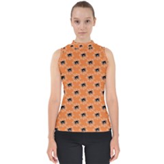 Halloween Black Orange Spiders Mock Neck Shell Top by ConteMonfrey