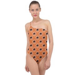 Halloween Black Orange Spiders Classic One Shoulder Swimsuit by ConteMonfrey