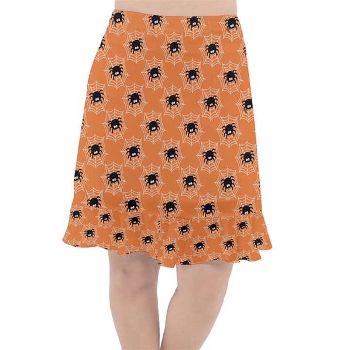 Halloween Black Orange Spiders Fishtail Chiffon Skirt