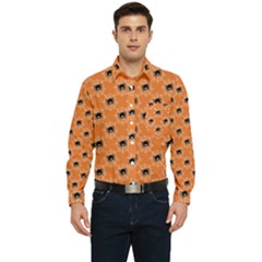 Halloween Black Orange Spiders Men s Long Sleeve Pocket Shirt  by ConteMonfrey