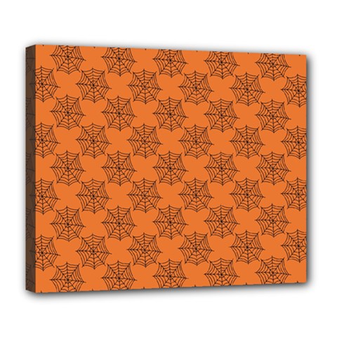 Halloween Black Orange Spider Web   Deluxe Canvas 24  X 20  (stretched) by ConteMonfrey