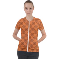 Halloween Black Orange Spider Web   Short Sleeve Zip Up Jacket by ConteMonfrey