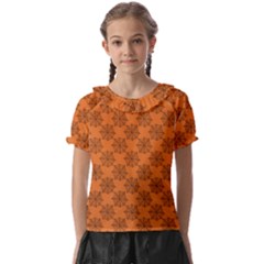 Halloween Black Orange Spider Web   Kids  Frill Chiffon Blouse by ConteMonfrey