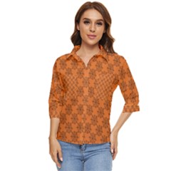 Halloween Black Orange Spider Web   Women s Quarter Sleeve Pocket Shirt