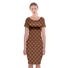 Halloween Palette Plaids Orange, Black Geometric  Classic Short Sleeve Midi Dress