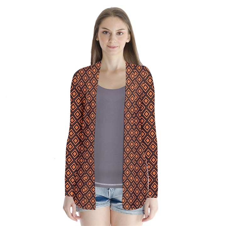 Halloween Palette Plaids Orange, Black Geometric  Drape Collar Cardigan