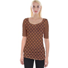 Halloween Palette Plaids Orange, Black Geometric  Wide Neckline Tee