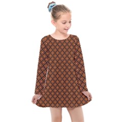 Halloween Palette Plaids Orange, Black Geometric  Kids  Long Sleeve Dress