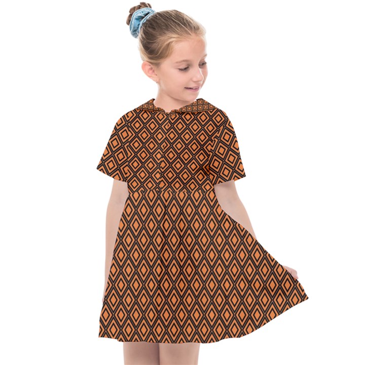 Halloween Palette Plaids Orange, Black Geometric  Kids  Sailor Dress