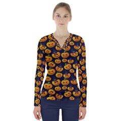 Jack O Lantern  V-neck Long Sleeve Top by ConteMonfrey