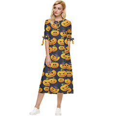 Jack O Lantern  Bow Sleeve Chiffon Midi Dress by ConteMonfrey