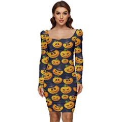 Jack O Lantern  Women Long Sleeve Ruched Stretch Jersey Dress by ConteMonfrey