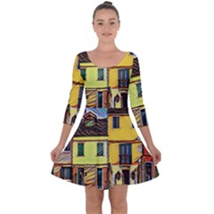 Colorful Venice Homes Quarter Sleeve Skater Dress by ConteMonfrey