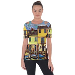 Colorful Venice Homes Shoulder Cut Out Short Sleeve Top by ConteMonfrey