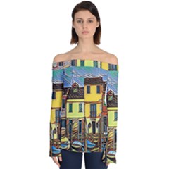 Colorful Venice Homes Off Shoulder Long Sleeve Top by ConteMonfrey