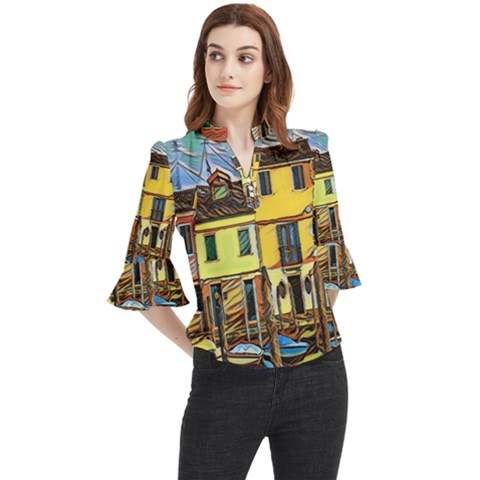 Colorful Venice Homes Loose Horn Sleeve Chiffon Blouse by ConteMonfrey