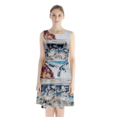 Fishes In Lake Garda Sleeveless Waist Tie Chiffon Dress by ConteMonfrey