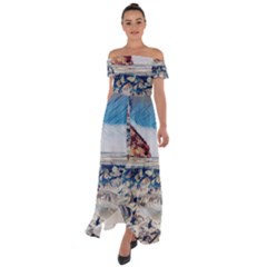 Fishes In Lake Garda Off Shoulder Open Front Chiffon Dress by ConteMonfrey