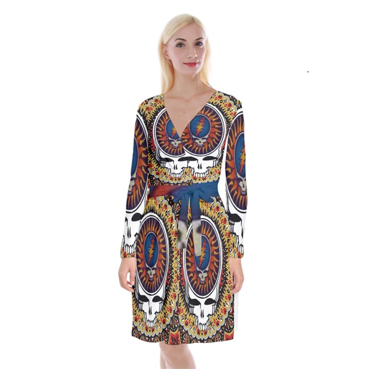 Grateful Dead Long Sleeve Velvet Front Wrap Dress