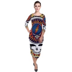 Grateful Dead Quarter Sleeve Midi Velour Bodycon Dress