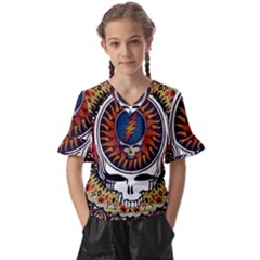 Grateful Dead Kids  V-neck Horn Sleeve Blouse by Jancukart