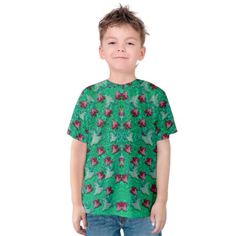 Beautiful Tropical Orchids Blooming Over Earth In Peace Kids  Cotton Tee by pepitasart