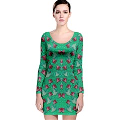 Beautiful Tropical Orchids Blooming Over Earth In Peace Long Sleeve Velvet Bodycon Dress