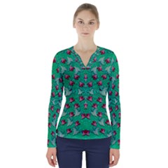 Beautiful Tropical Orchids Blooming Over Earth In Peace V-neck Long Sleeve Top by pepitasart