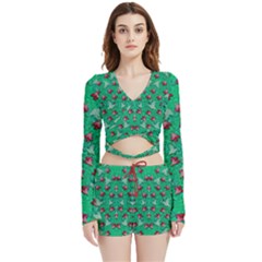 Beautiful Tropical Orchids Blooming Over Earth In Peace Velvet Wrap Crop Top And Shorts Set by pepitasart