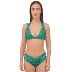 Beautiful Tropical Orchids Blooming Over Earth In Peace Double Strap Halter Bikini Set by pepitasart