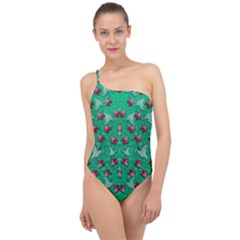 Beautiful Tropical Orchids Blooming Over Earth In Peace Classic One Shoulder Swimsuit by pepitasart