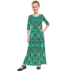 Beautiful Tropical Orchids Blooming Over Earth In Peace Kids  Quarter Sleeve Maxi Dress by pepitasart