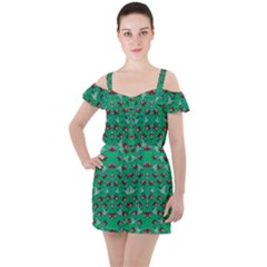 Beautiful Tropical Orchids Blooming Over Earth In Peace Ruffle Cut Out Chiffon Playsuit by pepitasart