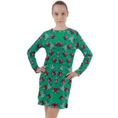 Beautiful Tropical Orchids Blooming Over Earth In Peace Long Sleeve Hoodie Dress by pepitasart