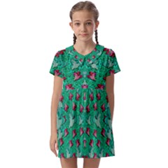 Beautiful Tropical Orchids Blooming Over Earth In Peace Kids  Asymmetric Collar Dress by pepitasart