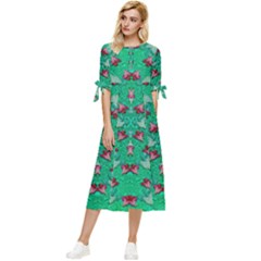 Beautiful Tropical Orchids Blooming Over Earth In Peace Bow Sleeve Chiffon Midi Dress by pepitasart