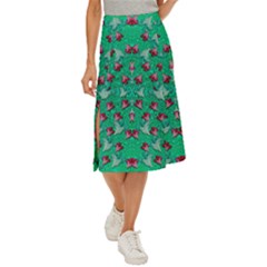 Beautiful Tropical Orchids Blooming Over Earth In Peace Midi Panel Skirt by pepitasart